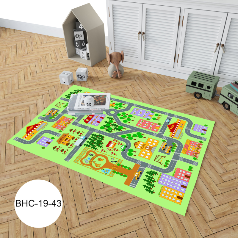 Yeşil Şehir Yollar Eğitici Çocuk Oyun Odası Halısı