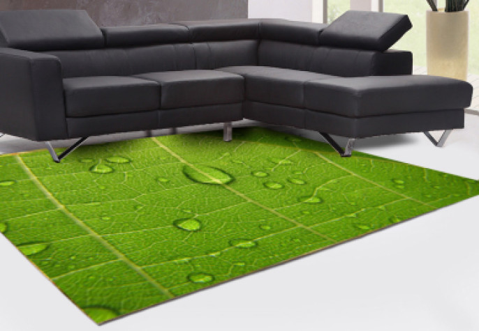 Yeşil Yaprak Yakın Su Damlacıklı Dekoratif Halı