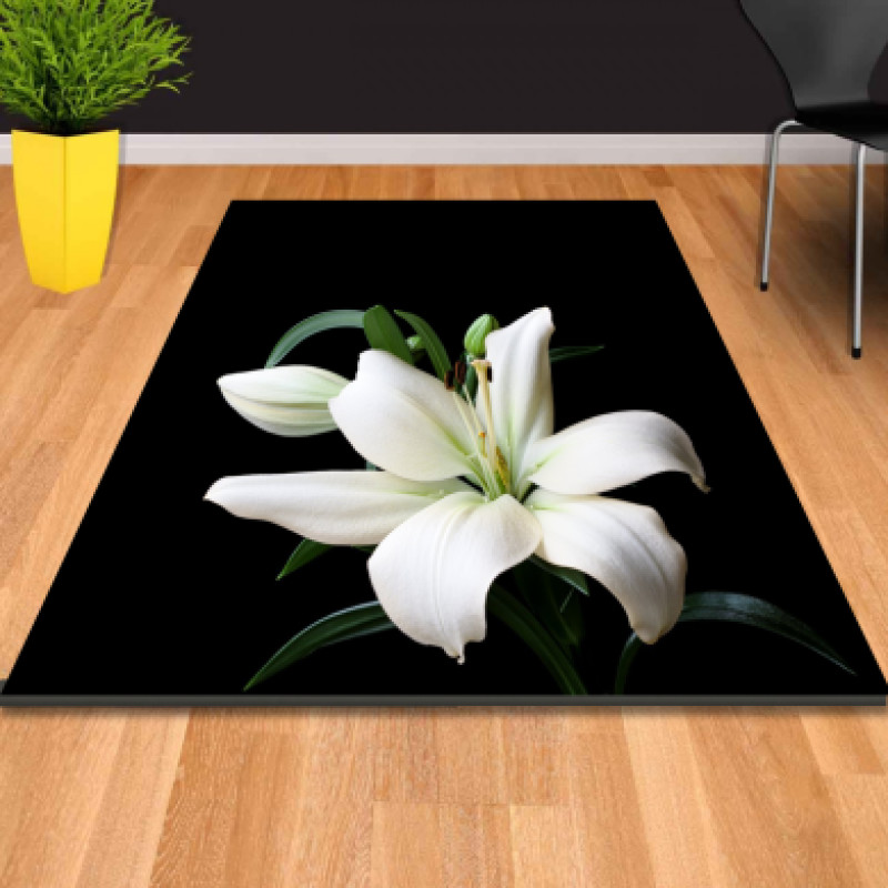 Zambak Siyah Zemin Dekoratif Halı