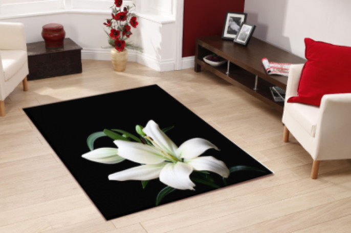 Zambak Siyah Zemin Dekoratif Halı