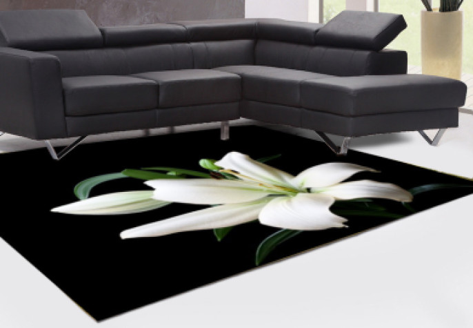 Zambak Siyah Zemin Dekoratif Halı