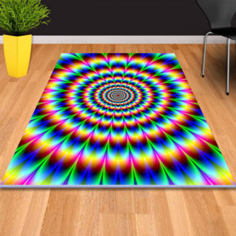 3 Boyutlu Sonsuz İllüzyon Dekoratif Halı – Gökkuşağı Psikedelik Spiral