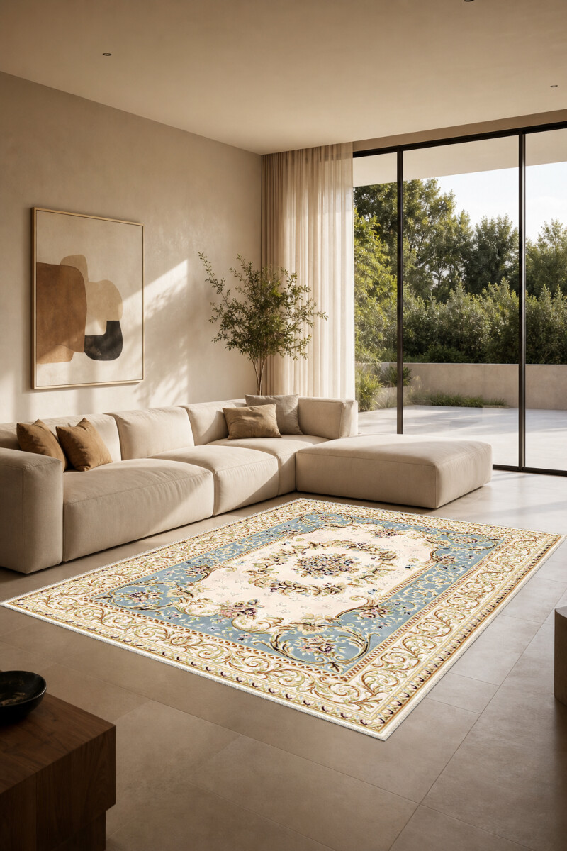 Klasik Fransız Çiçek Madalyon Halı
