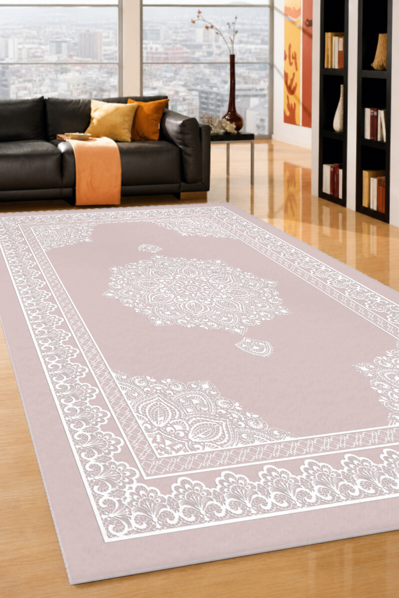 Pembe Mandala Dantel Madalyon Dekoratif Halı