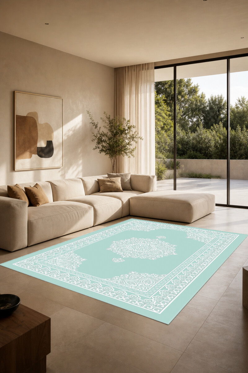 Mint Mandala Dantel Madalyon Dekoratif Halı