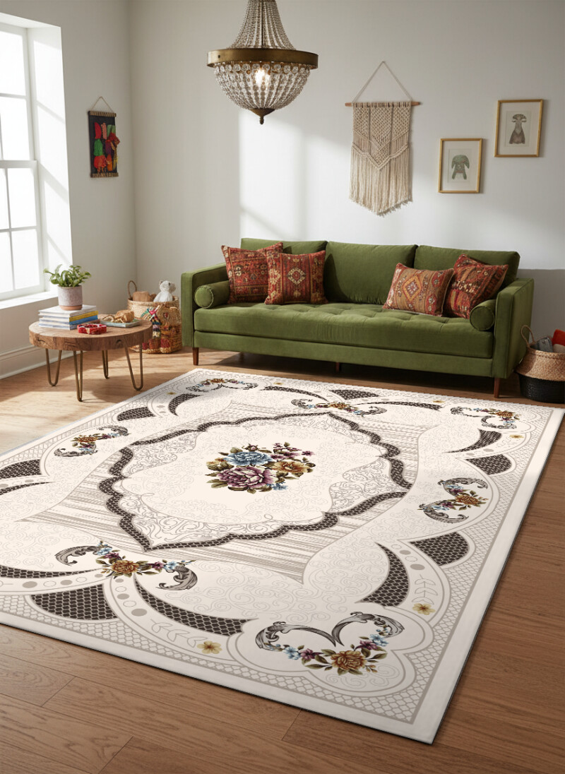 Çiçek Madalyon Geometrik Bordür Dekoratif Halı