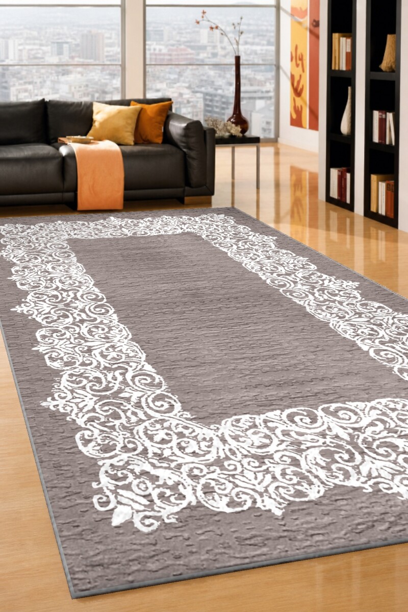 Taupe Dantel Çerçeve Dekoratif Halı