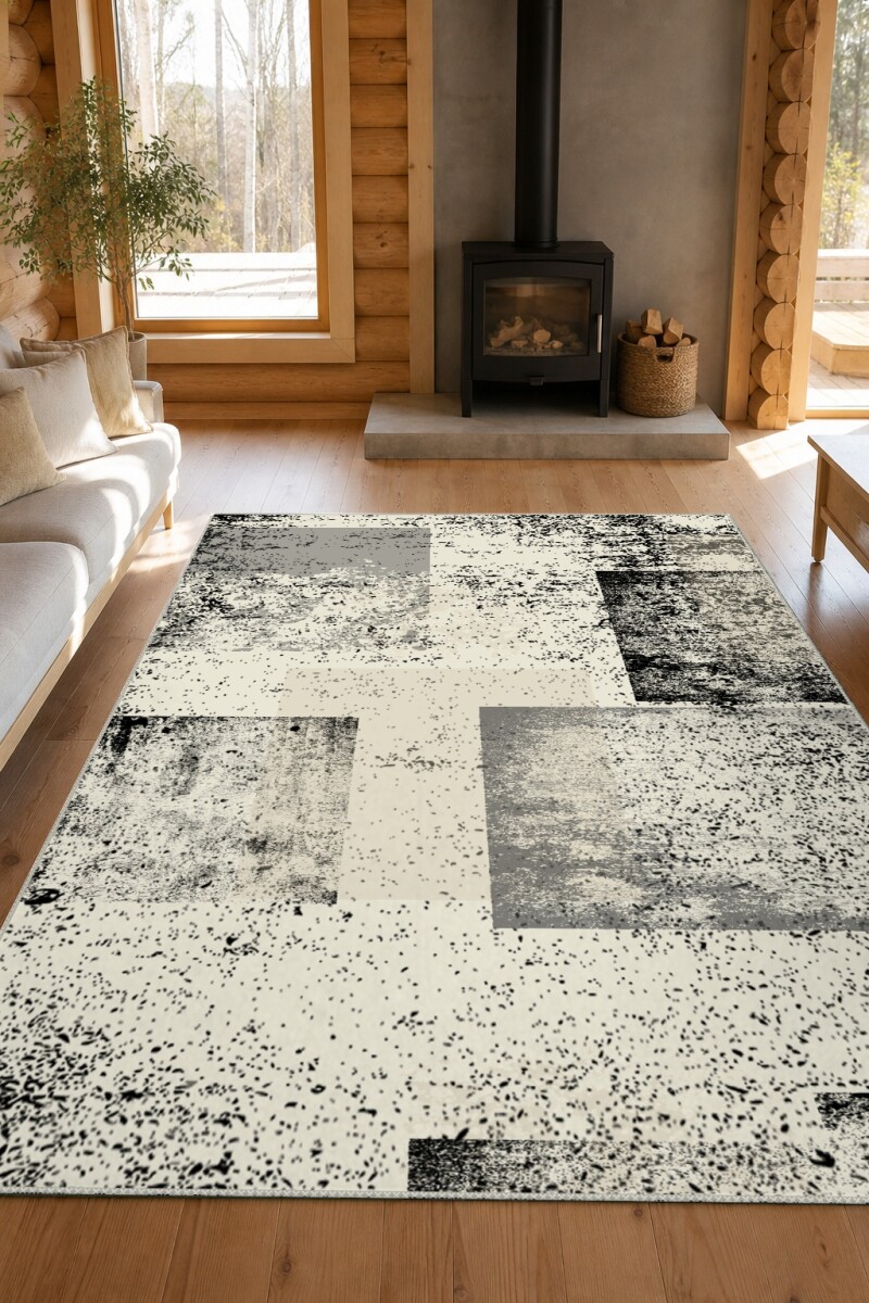 Vintage Distressed Geometrik Blok Halı