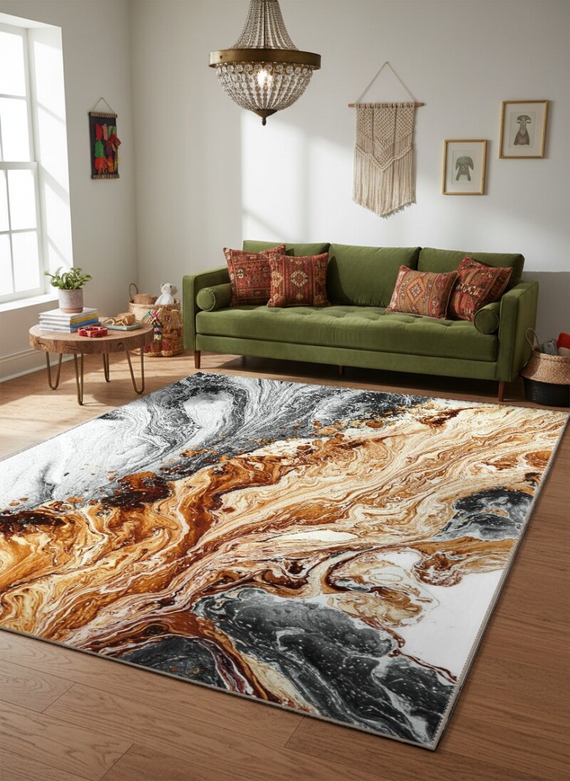 Altın Gri Mermer Fluid Art Halı