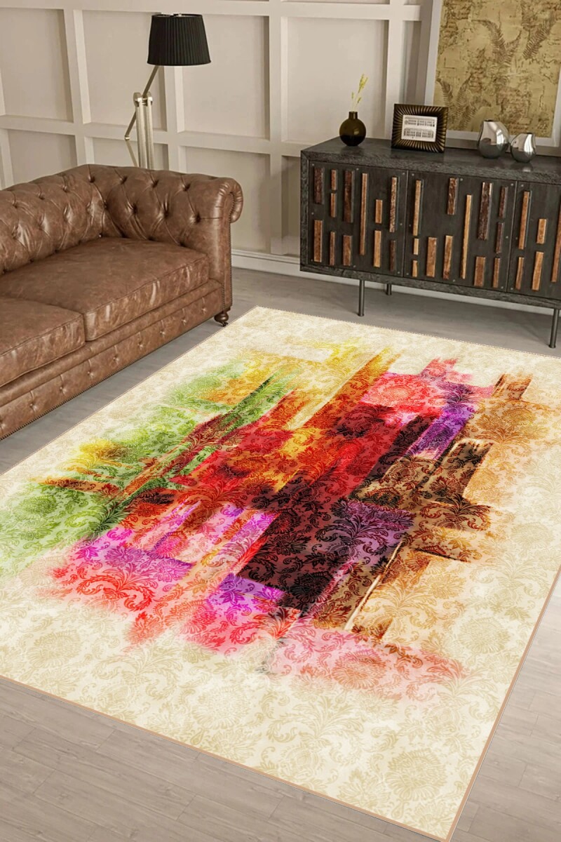 Renkli Damask Dikey Şerit Soyut Halı