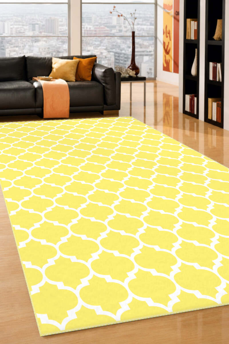 Sarı Limon Fas Kafes Quatrefoil Halı