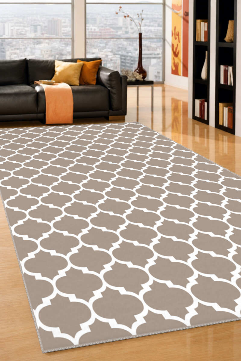 Taupe Vizon Fas Kafes Quatrefoil Halı