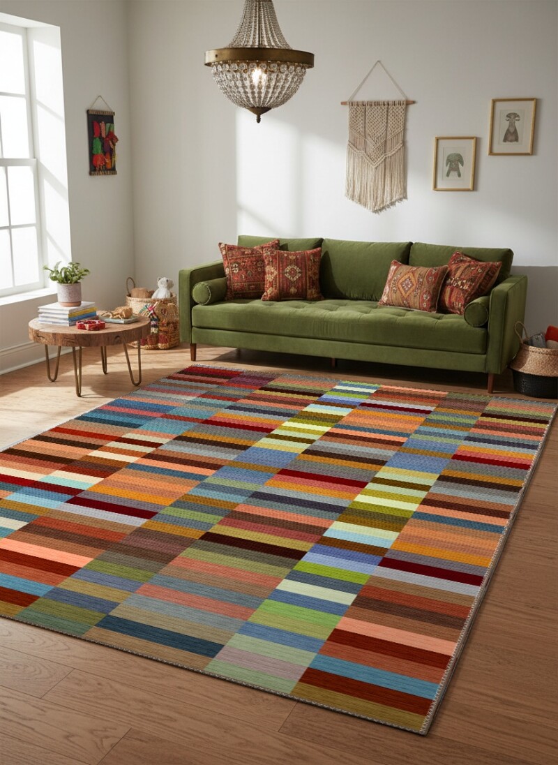 Çok Renkli Yatay Blok Kilim Halı