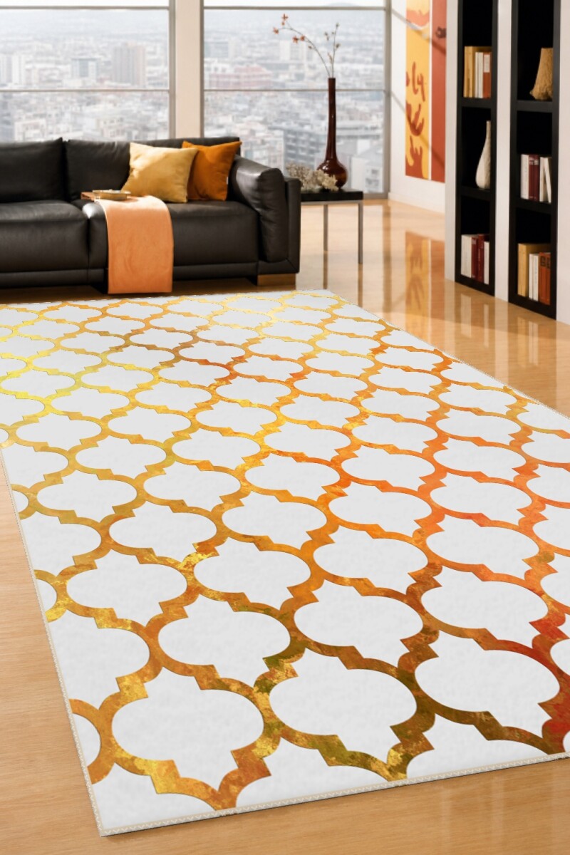 Beyaz Altın Degrade Fas Kafes Quatrefoil Halı