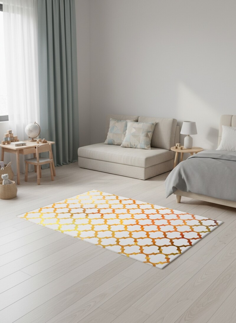 Beyaz Altın Degrade Fas Kafes Quatrefoil Halı