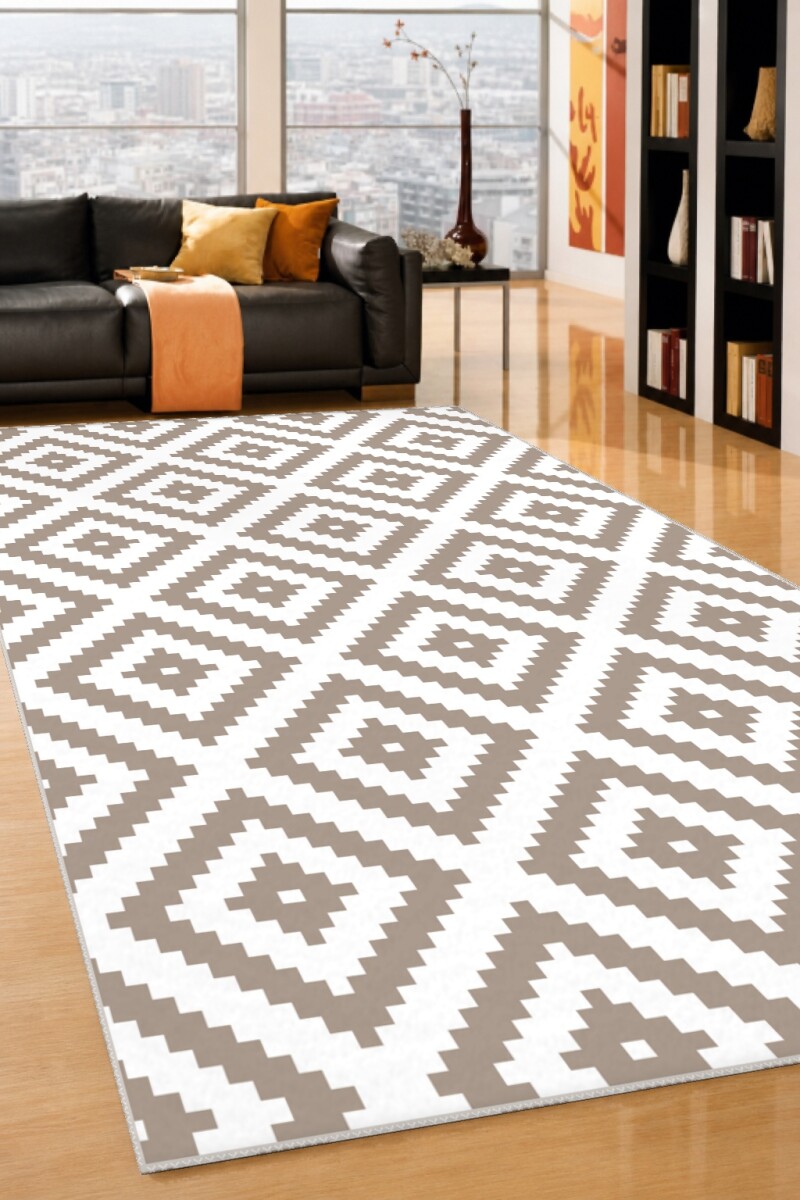 Beyaz Taupe Piksel Kilim Baklava Halı