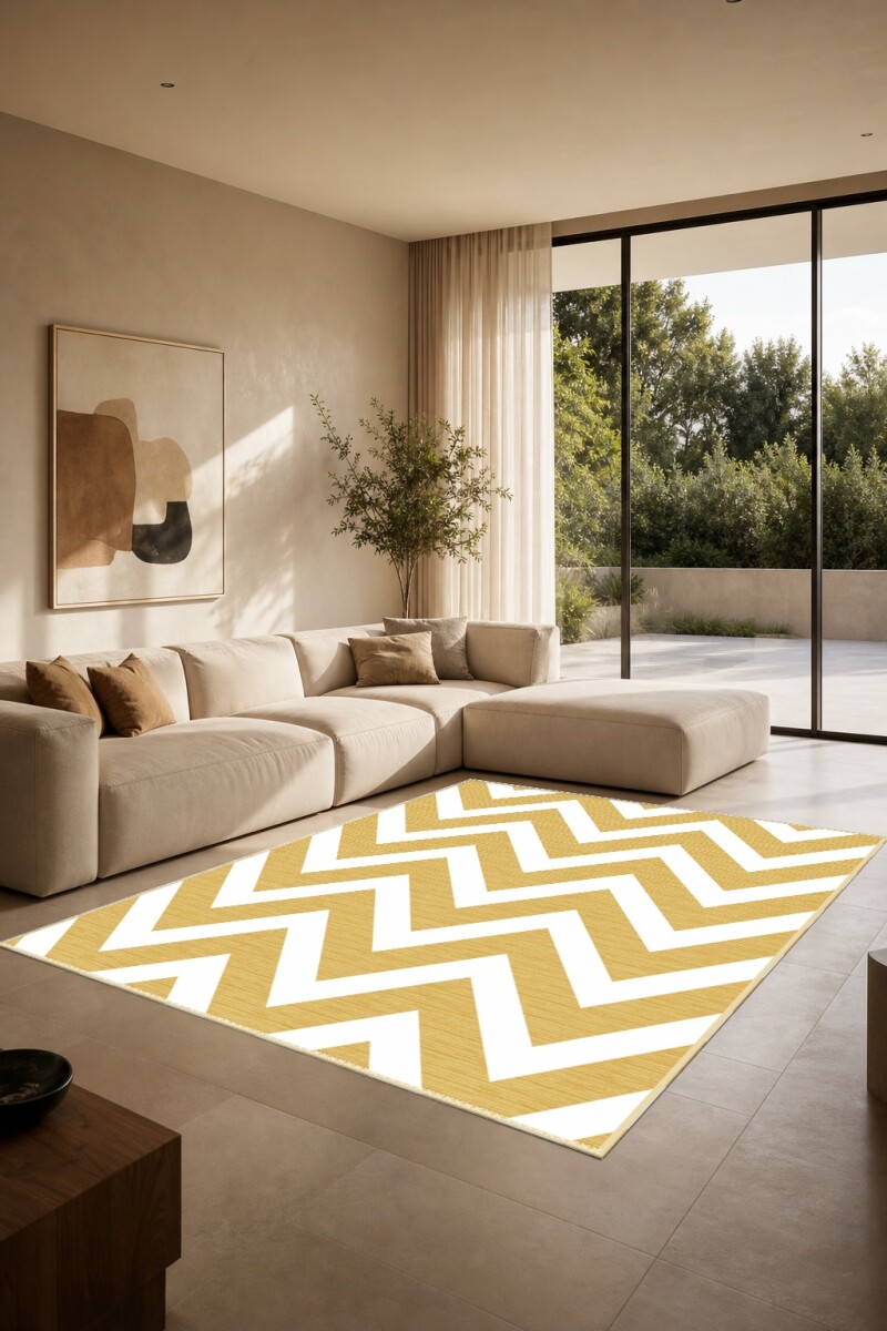 Altın Sarı Chevron Zikzak Halı