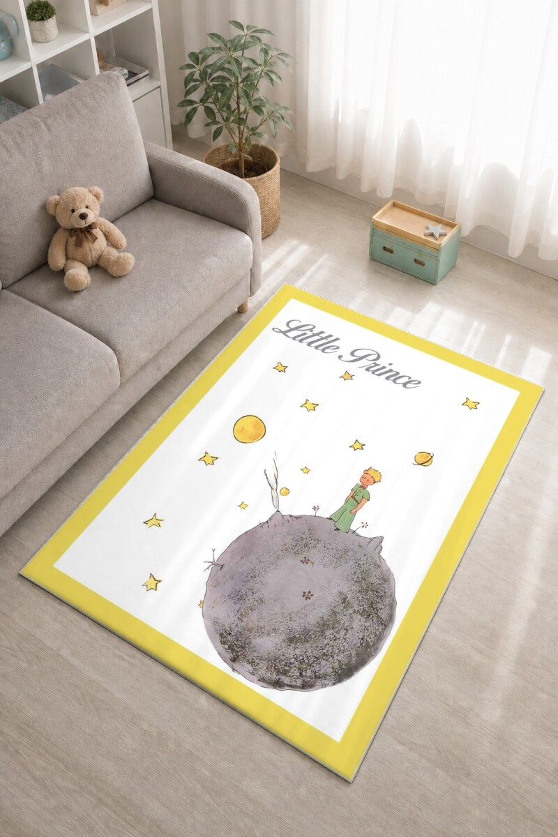 Çocuk Odası Halısı Küçük Prens Desenli – Little Prince Yıldız Gezegen Temalı Dekoratif Antibakteriyel Oyun Halısı