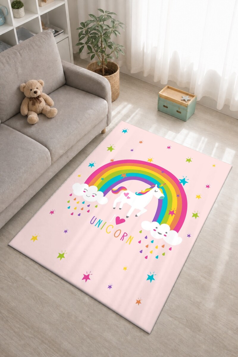 Çocuk Odası Halısı I Love Unicorn Gökkuşağı – Unicorn Temalı Antibakteriyel Oyun Halısı