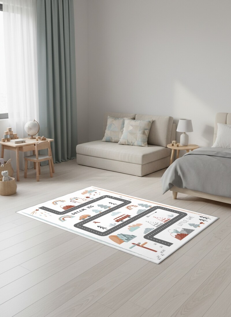 Çocuk Odası Halısı Dream Big Boho Yol Haritası – Doğa & Orman Temalı Antibakteriyel Oyun Halısı