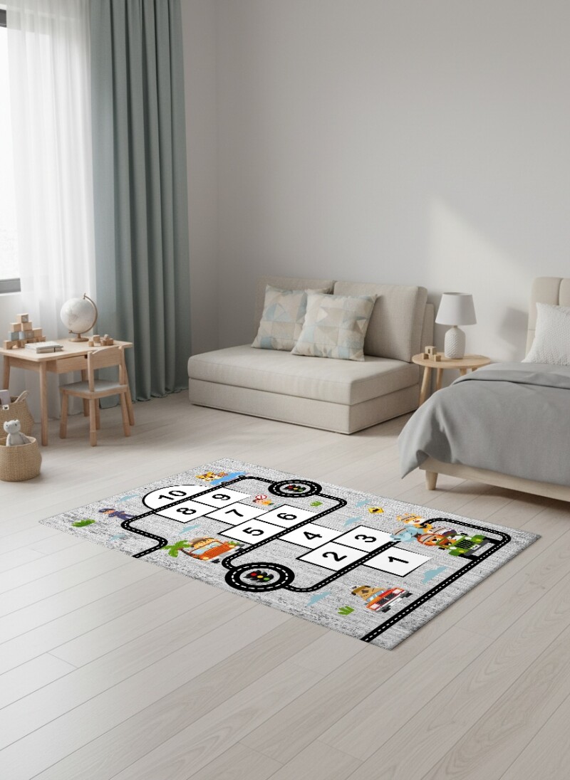 Çocuk Odası Halısı Seksek Safari Araç Oyun Alanı – Safari Temalı Antibakteriyel Oyun Halısı