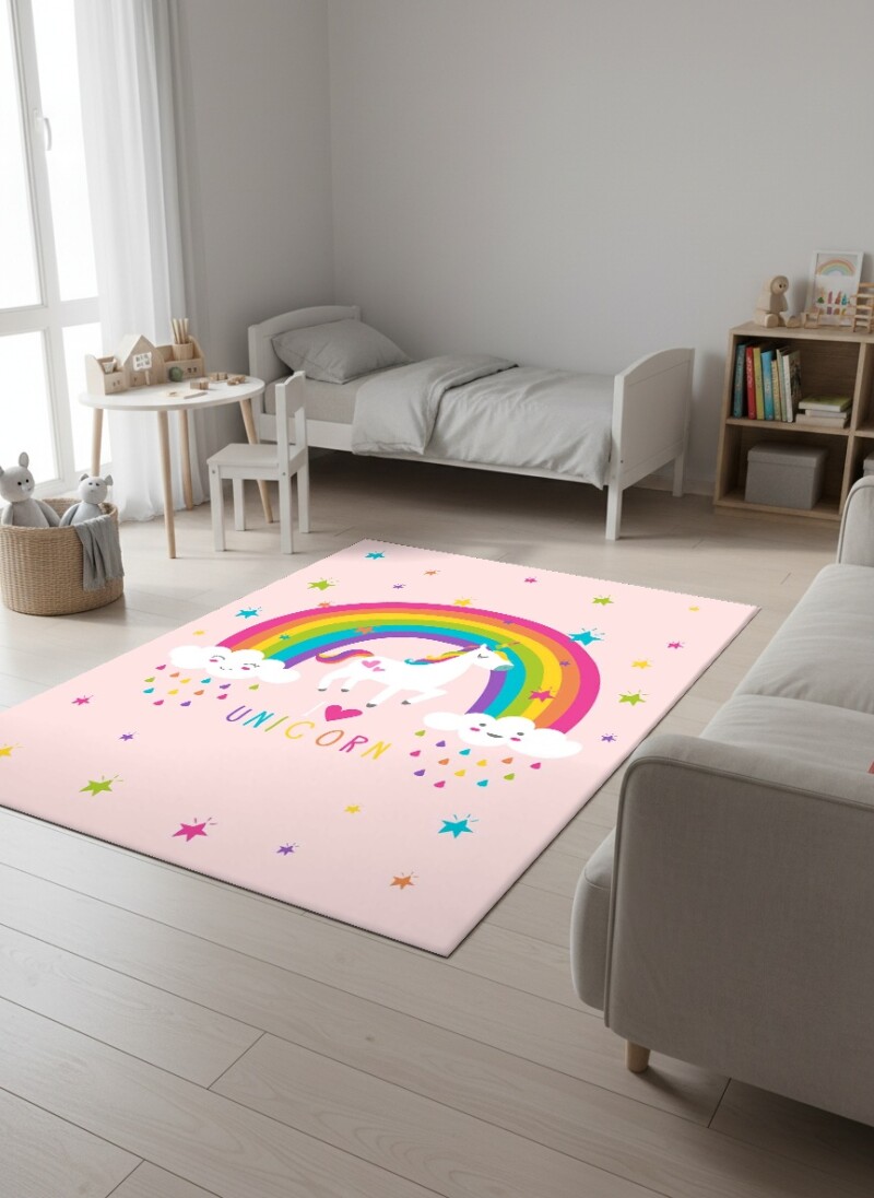 Çocuk Odası Halısı I Love Unicorn Gökkuşağı – Unicorn Temalı Antibakteriyel Oyun Halısı