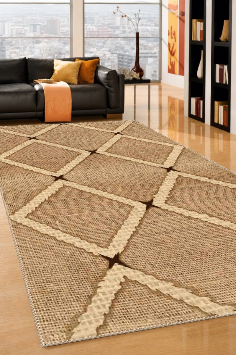 Baklava Elmas Geometrik Tribal Dekoratif Salon Halısı – Krem Kahve