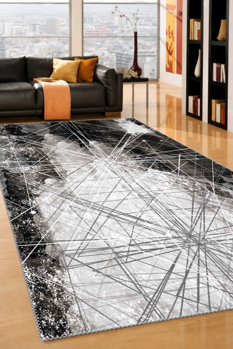 Kutsal Geometri Işın Yıldız Soyut Ekspresyonist Salon Halısı — Siyah Beyaz