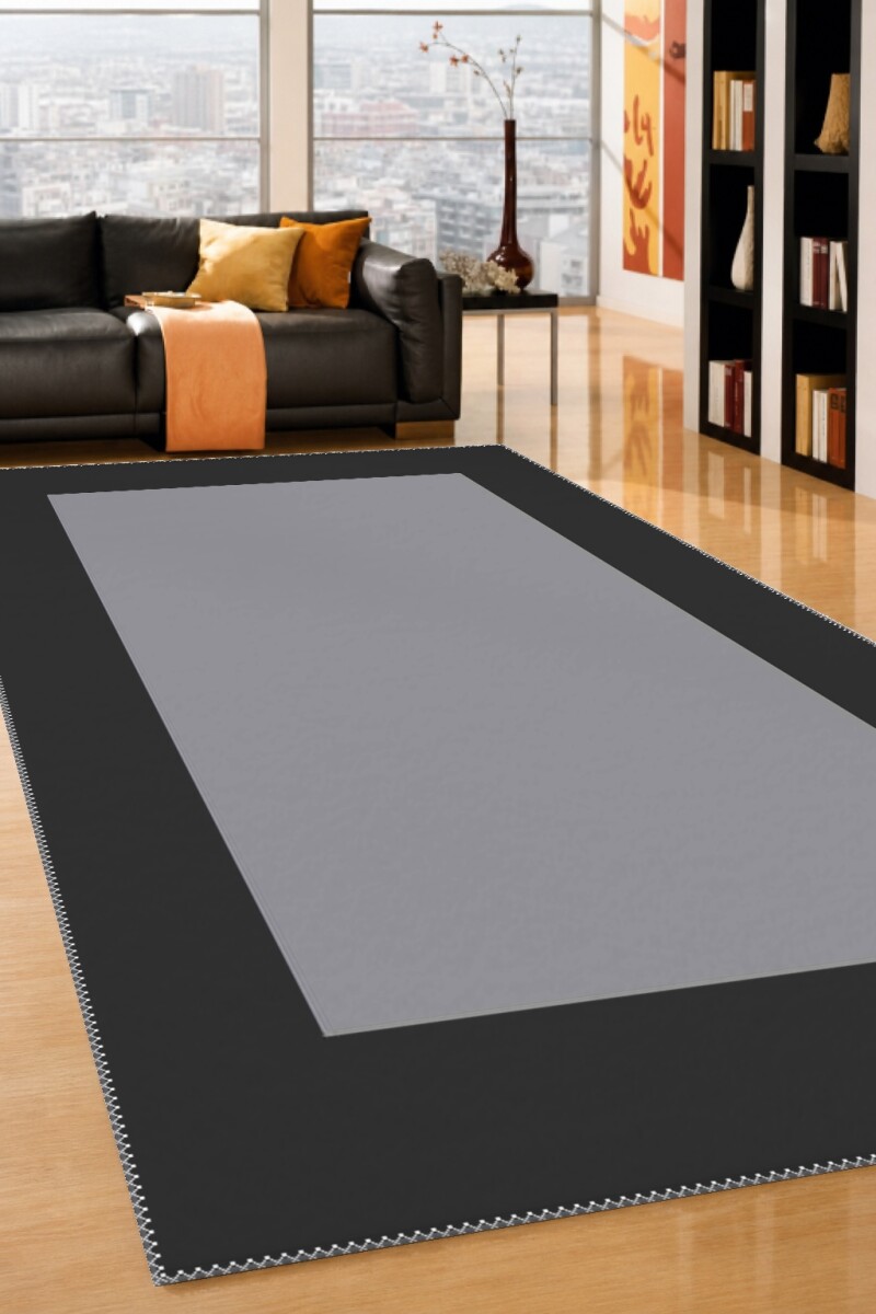 Minimalist Düz Gri Siyah Geniş Çerçeve Bordürlü Salon Halısı — Gri Siyah