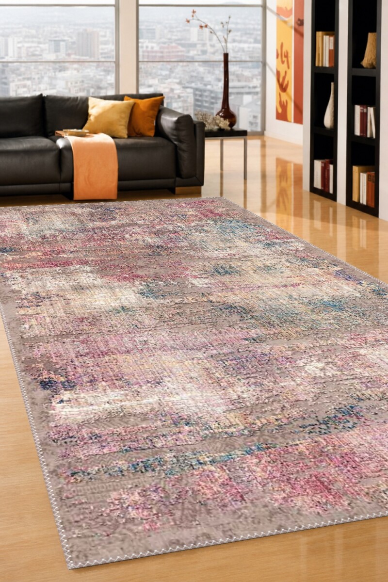 Eskitme Soyut Pastel Çok Renkli Ekspresyonist Salon Halısı — Pembe Mavi Gri