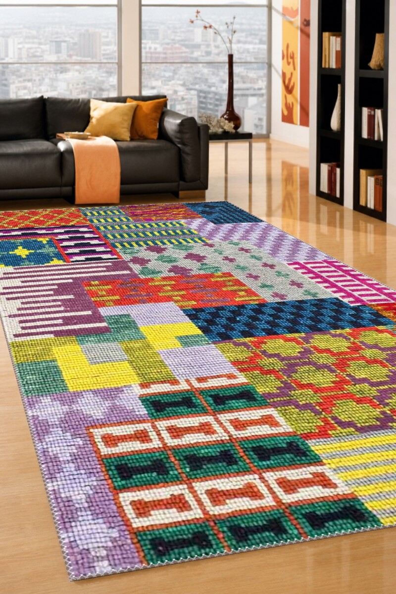 Çok Renkli Afrika Kente Dokuma Patchwork Kolaj Dekoratif Salon Halısı