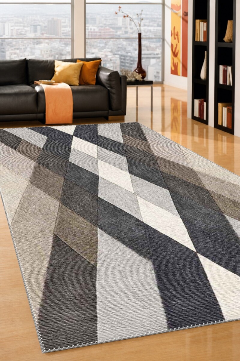 Krem Zemin Diyagonal Gri Taupe Antrasit Geniş Bant X Çapraz Simetrik Geometrik Halı