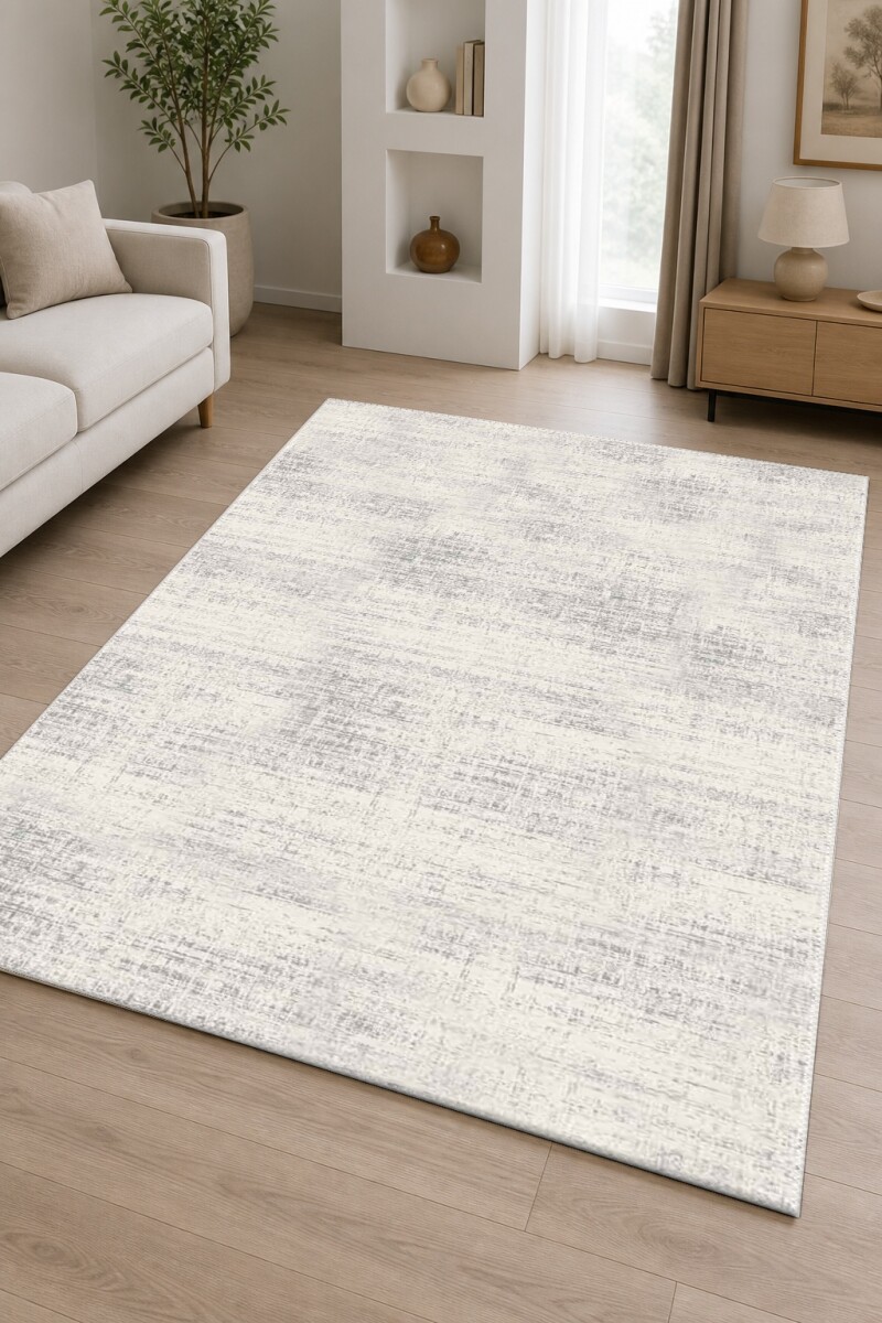 Açık Gri Krem Eskitme Dokuma Zemin Soluk Gri Geçiş Düz Minimal Dekoratif Salon Halısı
