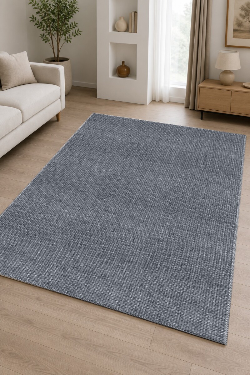 Koyu Antrasit Gri Tweed Jüt Düz Dokuma Zemin Sade Minimal Dekoratif Salon Halısı