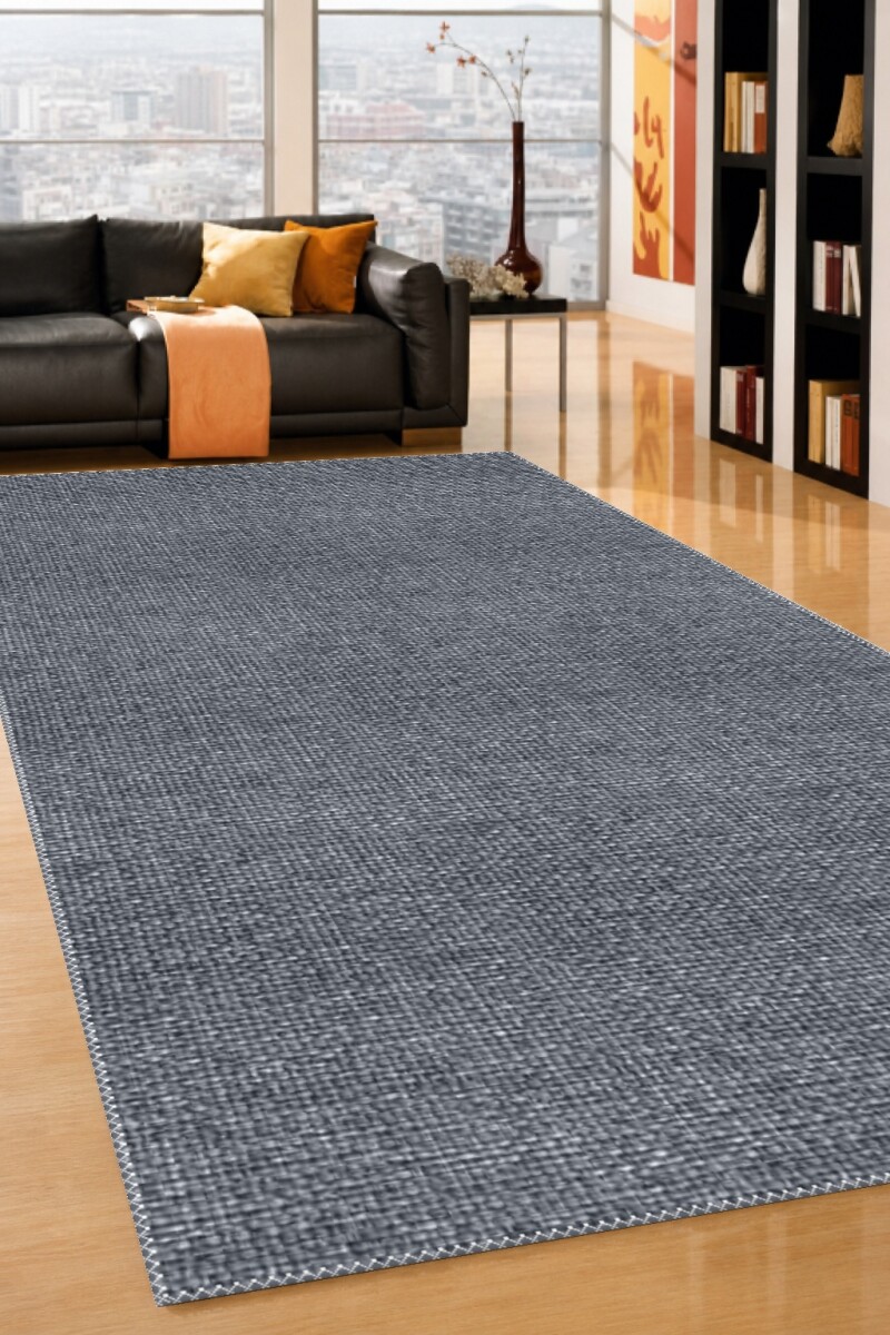 Koyu Antrasit Gri Tweed Jüt Düz Dokuma Zemin Sade Minimal Dekoratif Salon Halısı