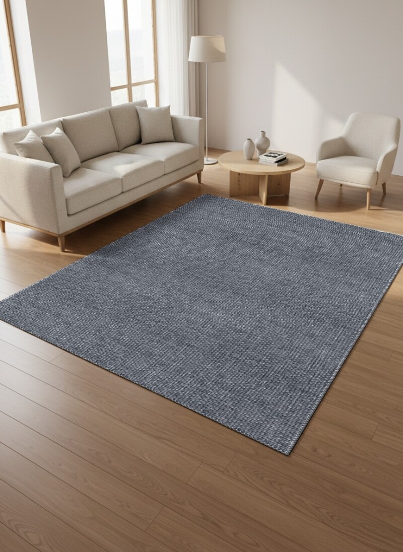 Koyu Antrasit Gri Tweed Jüt Düz Dokuma Zemin Sade Minimal Dekoratif Salon Halısı