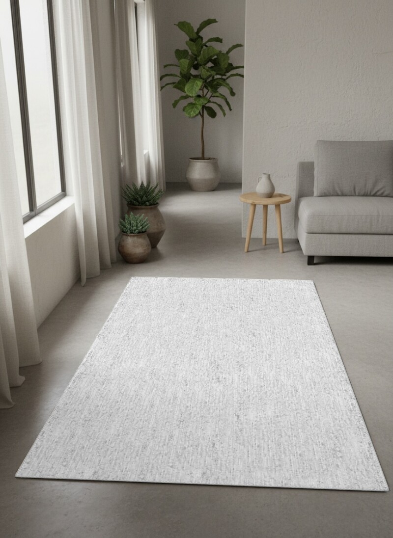 Beyaz Açık Gri Saf Düz Dikey Çizgili Tekstür Çerçevesiz Minimal Sade Halı