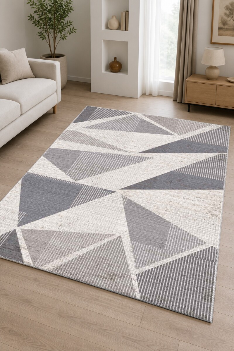 Gri Beyaz Keten Dokuma Büyük Çapraz Üçgen Patchwork Soyut Tam Ekran Geometrik Halı
