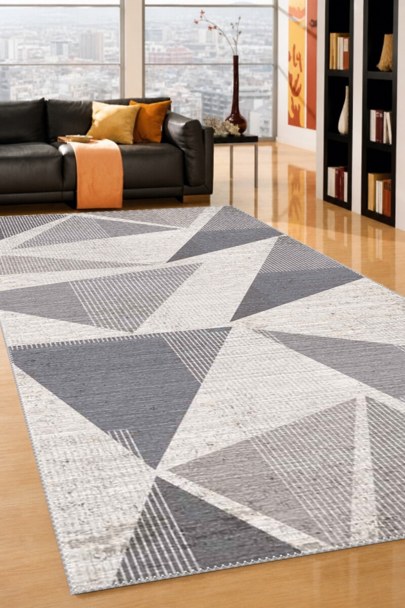 Gri Beyaz Keten Dokuma Büyük Çapraz Üçgen Patchwork Soyut Tam Ekran Geometrik Halı