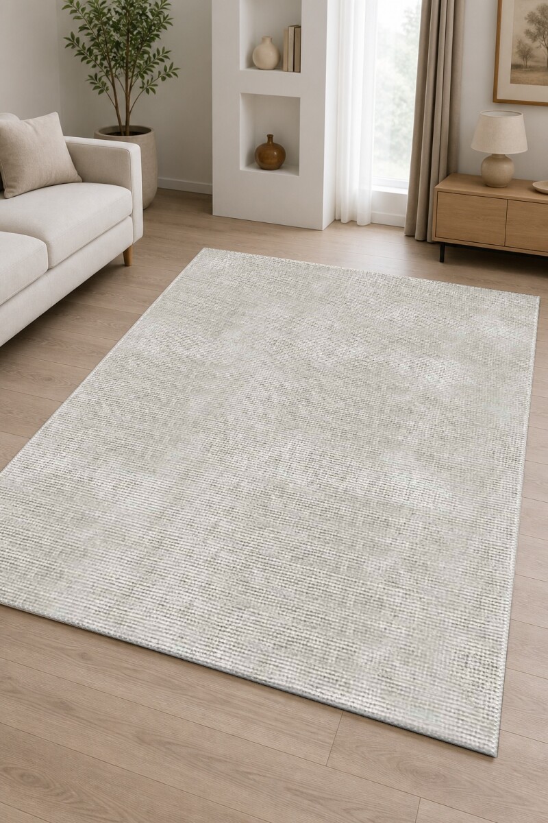Açık Gri Bej Kadife Düz Dikey Çizgili Sade Çerçevesiz Minimal Tekstür Salon Halısı