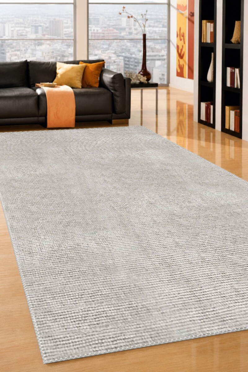 Açık Gri Bej Kadife Düz Dikey Çizgili Sade Çerçevesiz Minimal Tekstür Salon Halısı