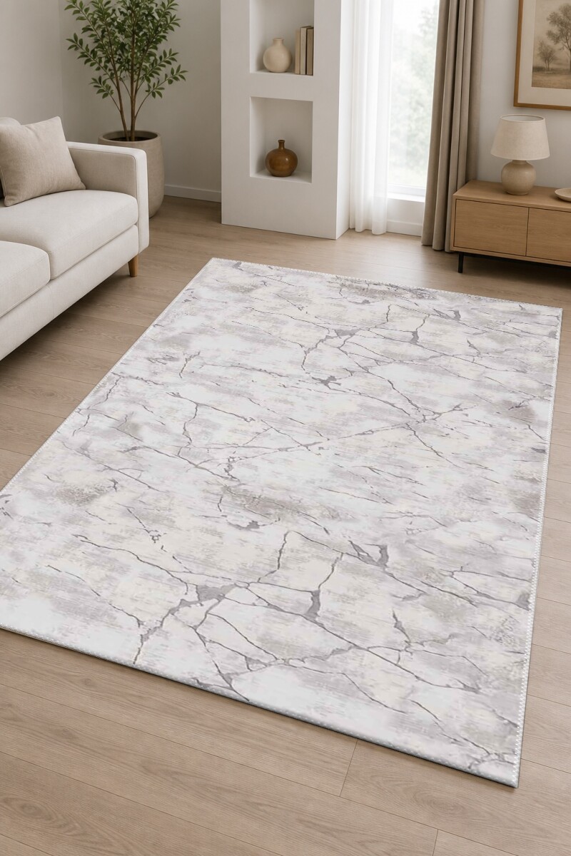 Beyaz Gri Mermer Çatlak Çizik Tam Alan Kaplayan Çerçevesiz Minimal Salon Halısı