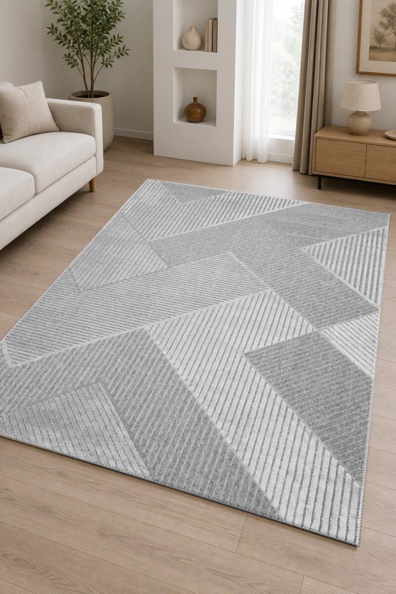 Açık Gri Ton Üstü Ton 3D Geometrik Köşegen Çizgi Rölyef Minimalist Lüks Salon Halısı