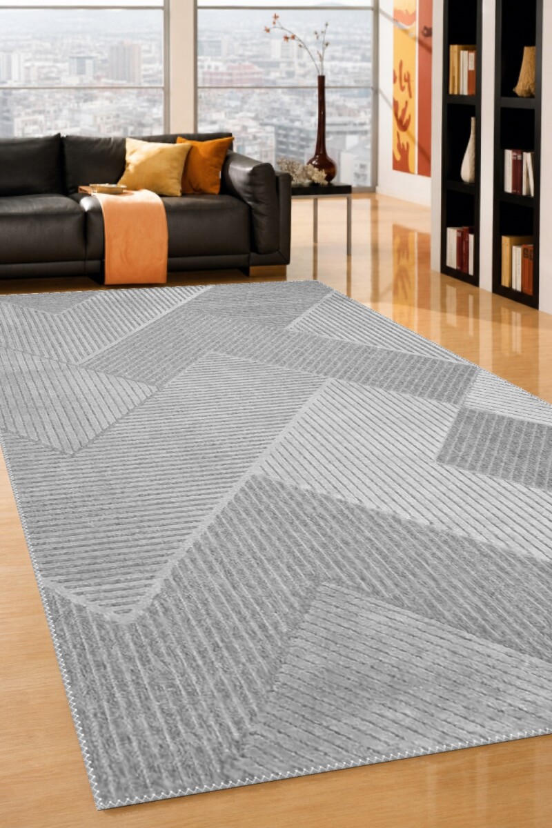 Açık Gri Ton Üstü Ton 3D Geometrik Köşegen Çizgi Rölyef Minimalist Lüks Salon Halısı