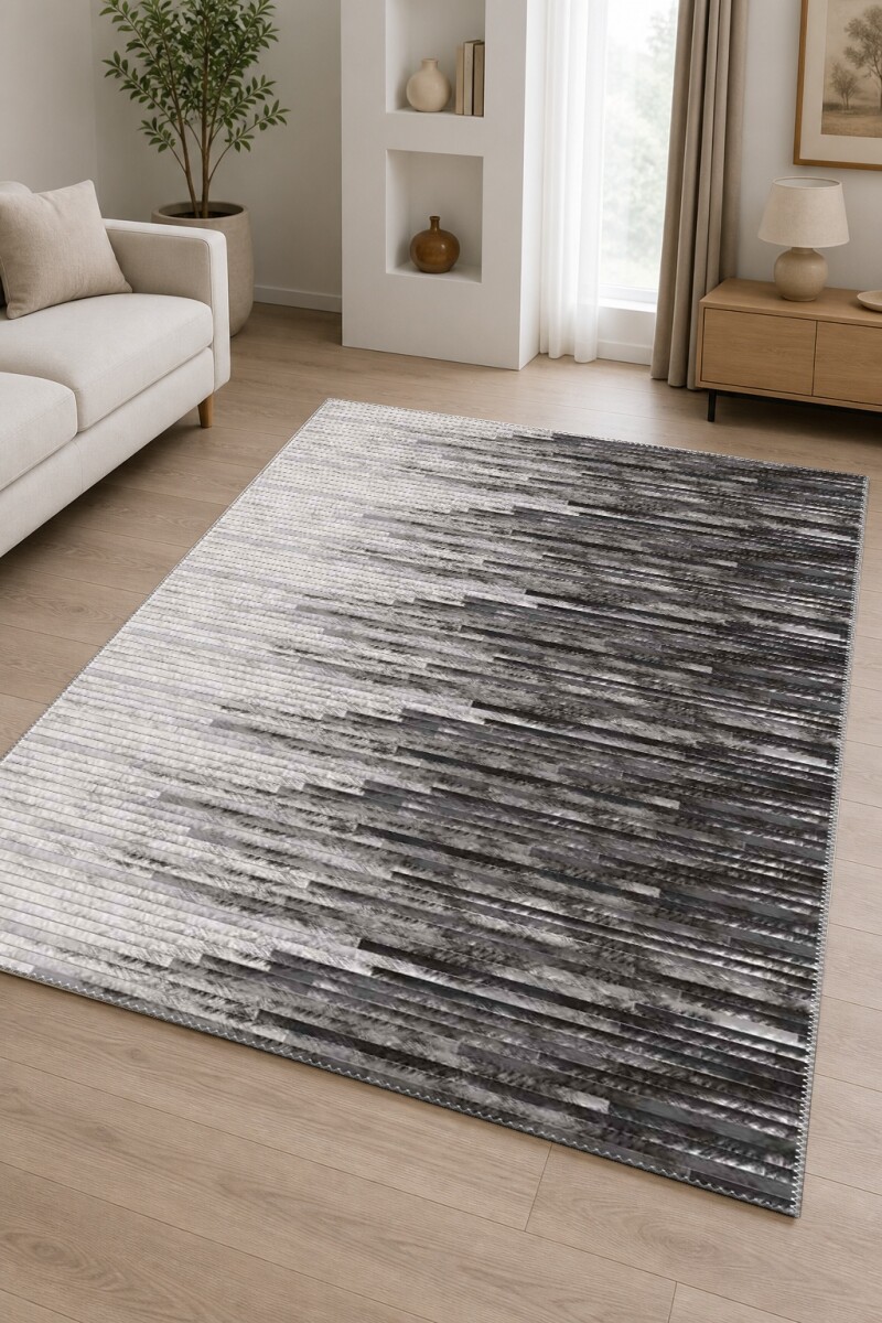 Açık Gri Antrasit Degrade Ombre Yatay İnce Şerit Gradient Geçişli Modern Salon Halısı