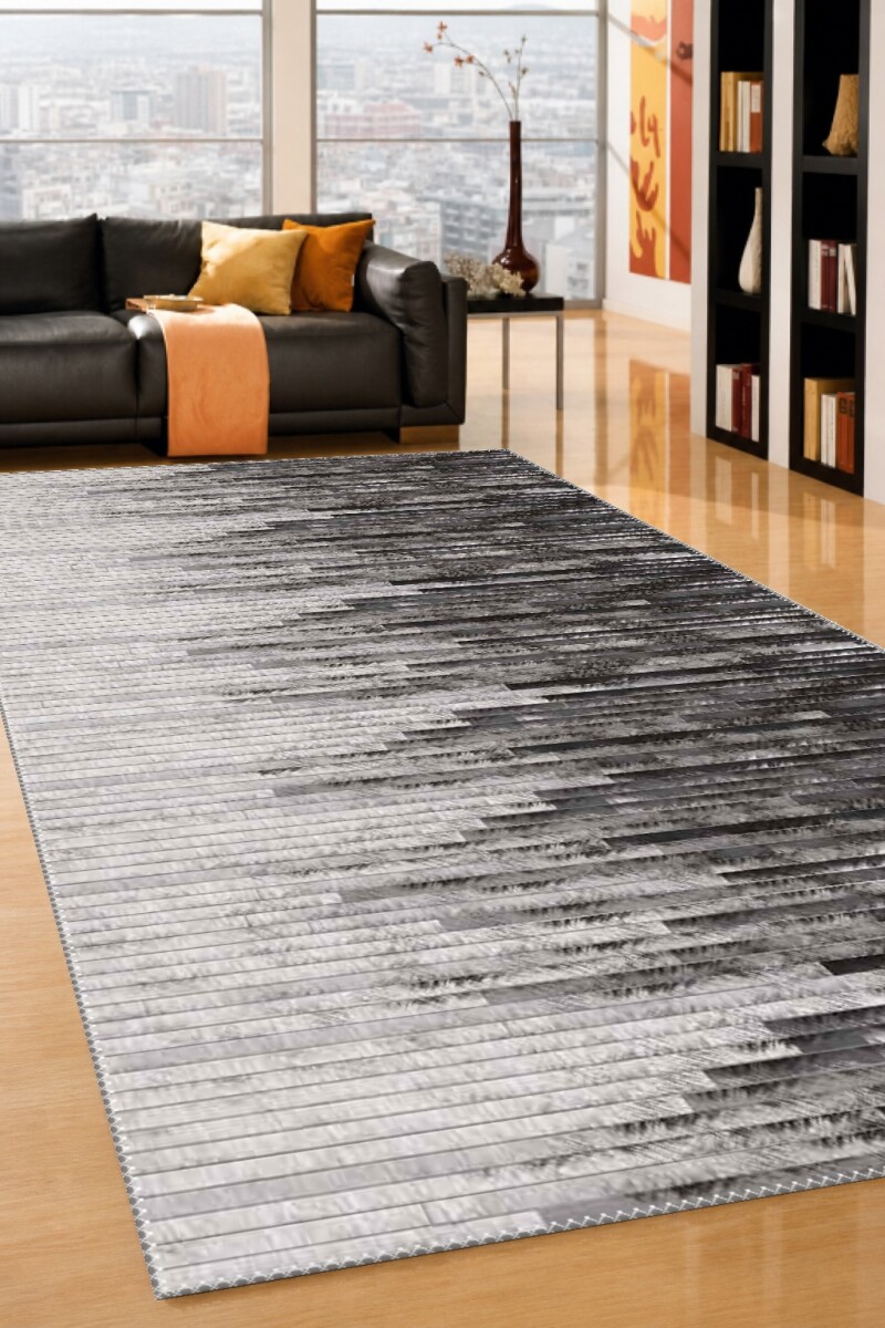 Açık Gri Antrasit Degrade Ombre Yatay İnce Şerit Gradient Geçişli Modern Salon Halısı