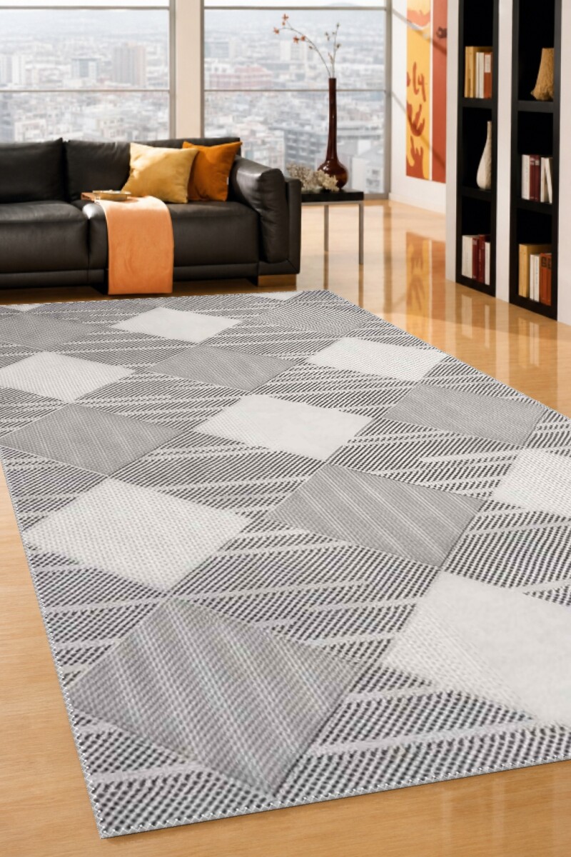 Açık Gri Beyaz Ton Üstü Ton Büyük Baklava Geometrik X Dokulu Modern Salon Halısı