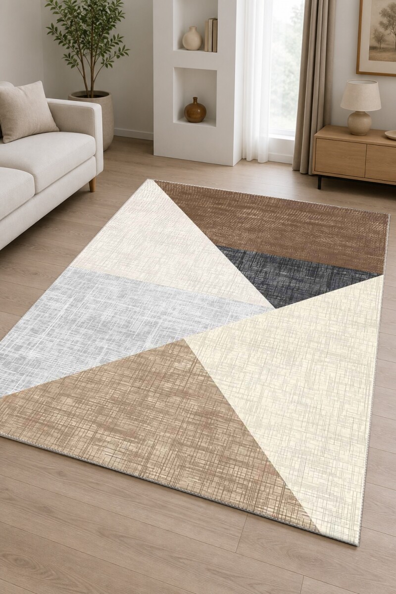 Kahverengi Gri Antrasit Bej Krem Büyük Üçgen Geometrik Color Block Modern Bauhaus Salon Halısı