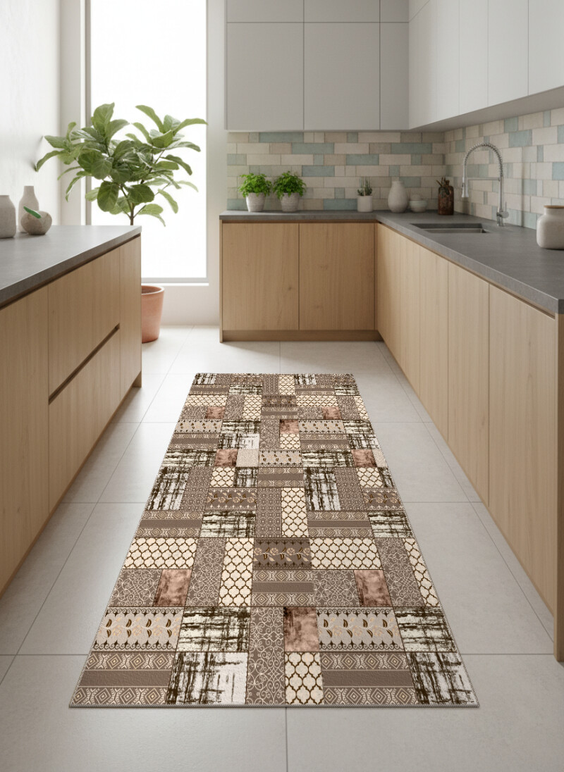 Eskitme Patchwork Mutfak Halısı