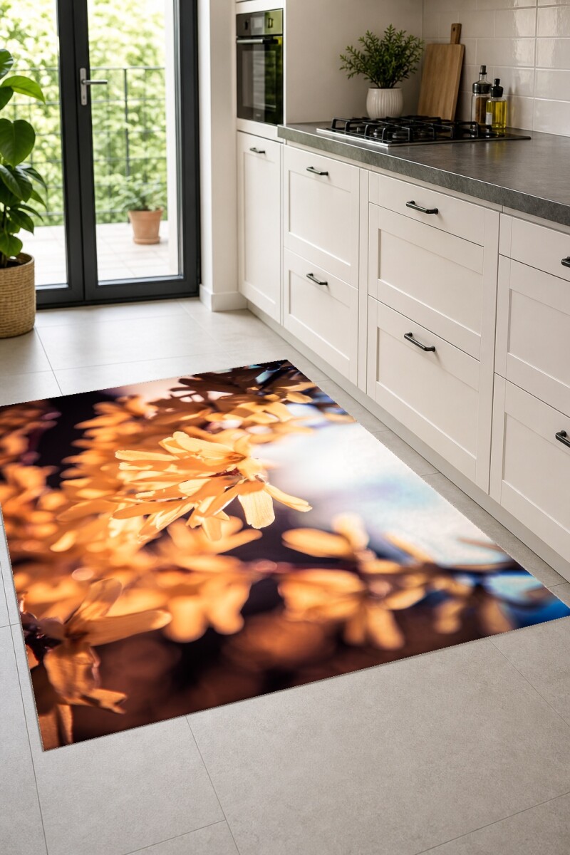 Forsythia Bahar Çiçeği Dekoratif Salon Halısı – Altın Sarı Sıcak Bokeh
